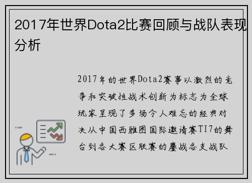 2017年世界Dota2比赛回顾与战队表现分析